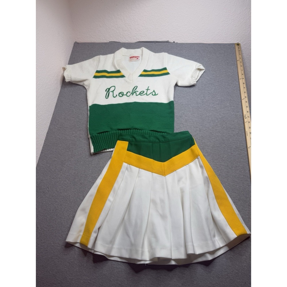 Vintage Varsity Cheerleader Sweater Skirt Set Womens 34 Rockets School Uniform